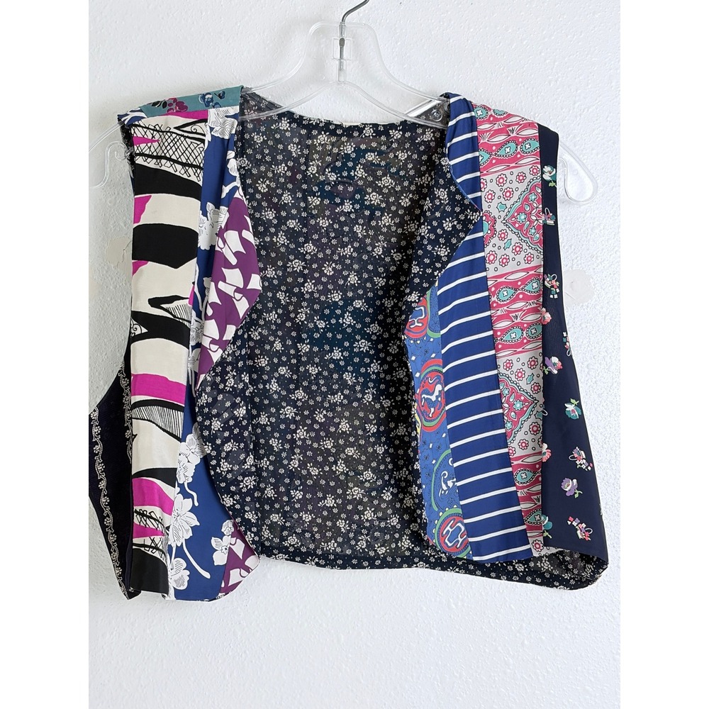 Vintage Henri Bendel Patchwork Vest M Sheer Floral Paisley Mixed Print Y2K